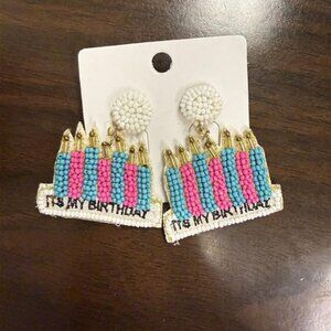 Birthday Cake Beaded Earrings - NEW